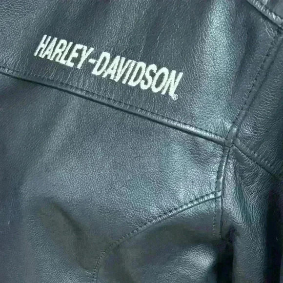 HARLEY- DAVIDSON WOMENS BLACK LEATHER #1 BIKER FLAG EMBLEM RARE JACKET SIZE MED - Picture 13 of 15